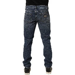 Dark Blue Washed Mid Waist Straight Men Denim Jeans