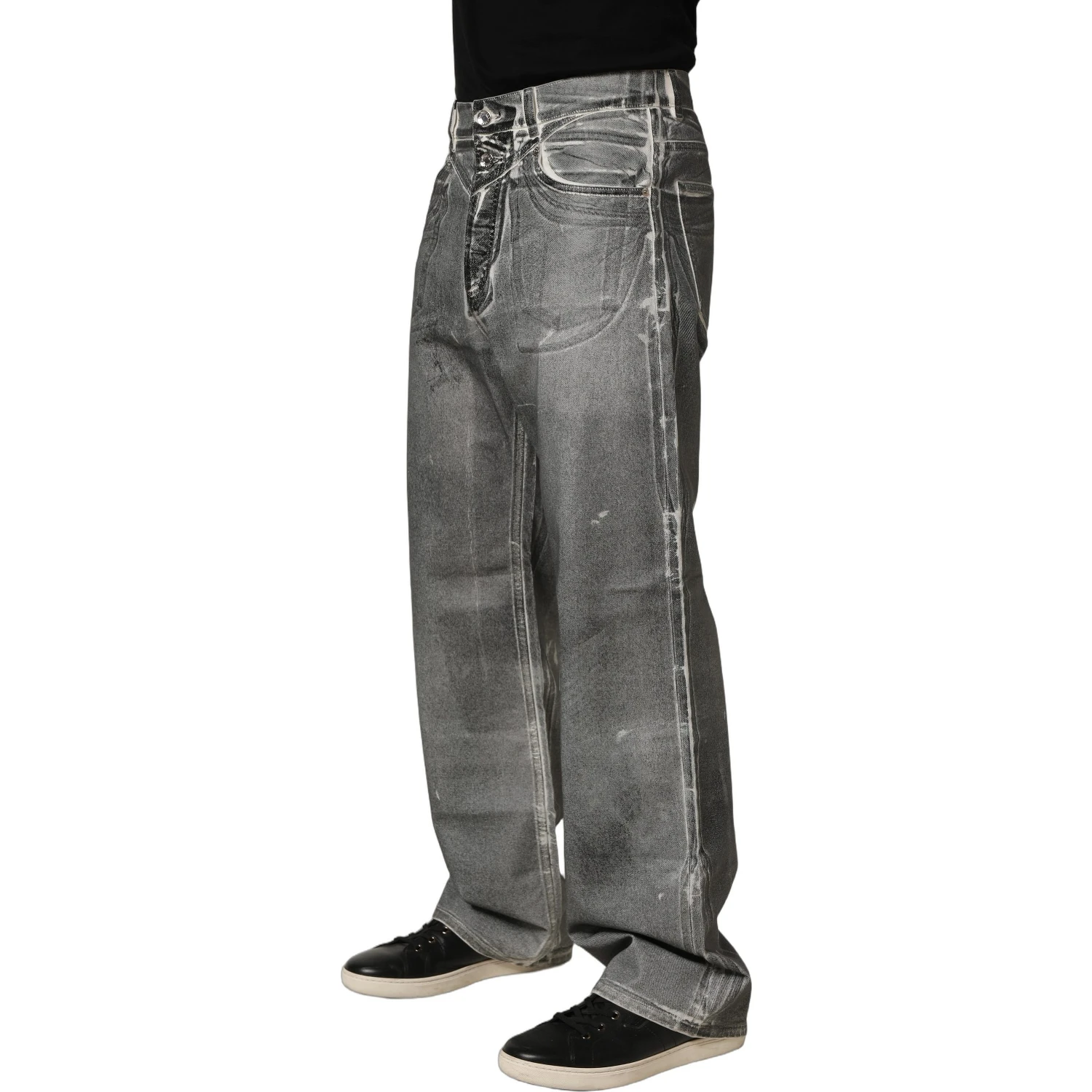 Grey Washed Mid Waist Straight Denim Jeans