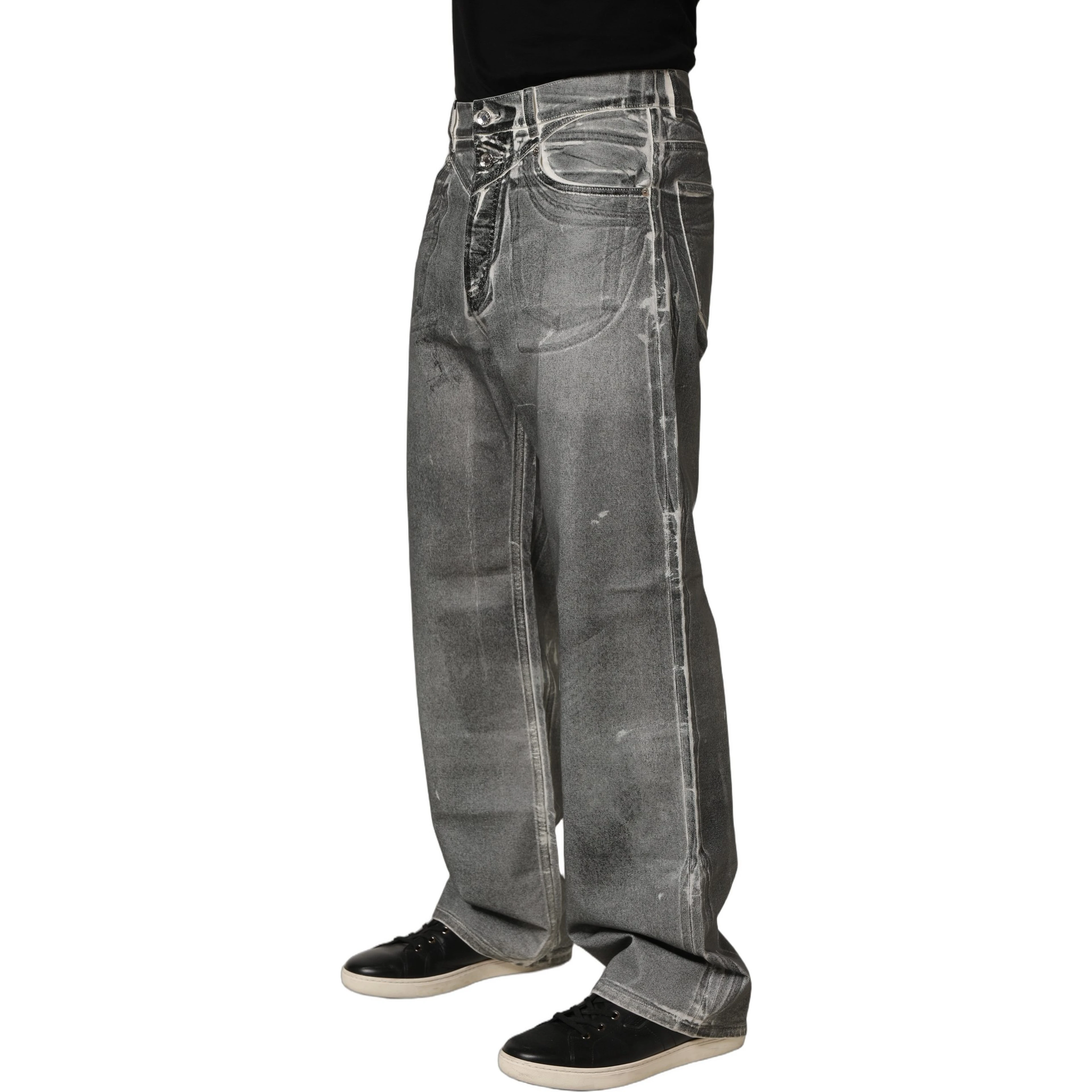 Grey Washed Mid Waist Straight Denim Jeans