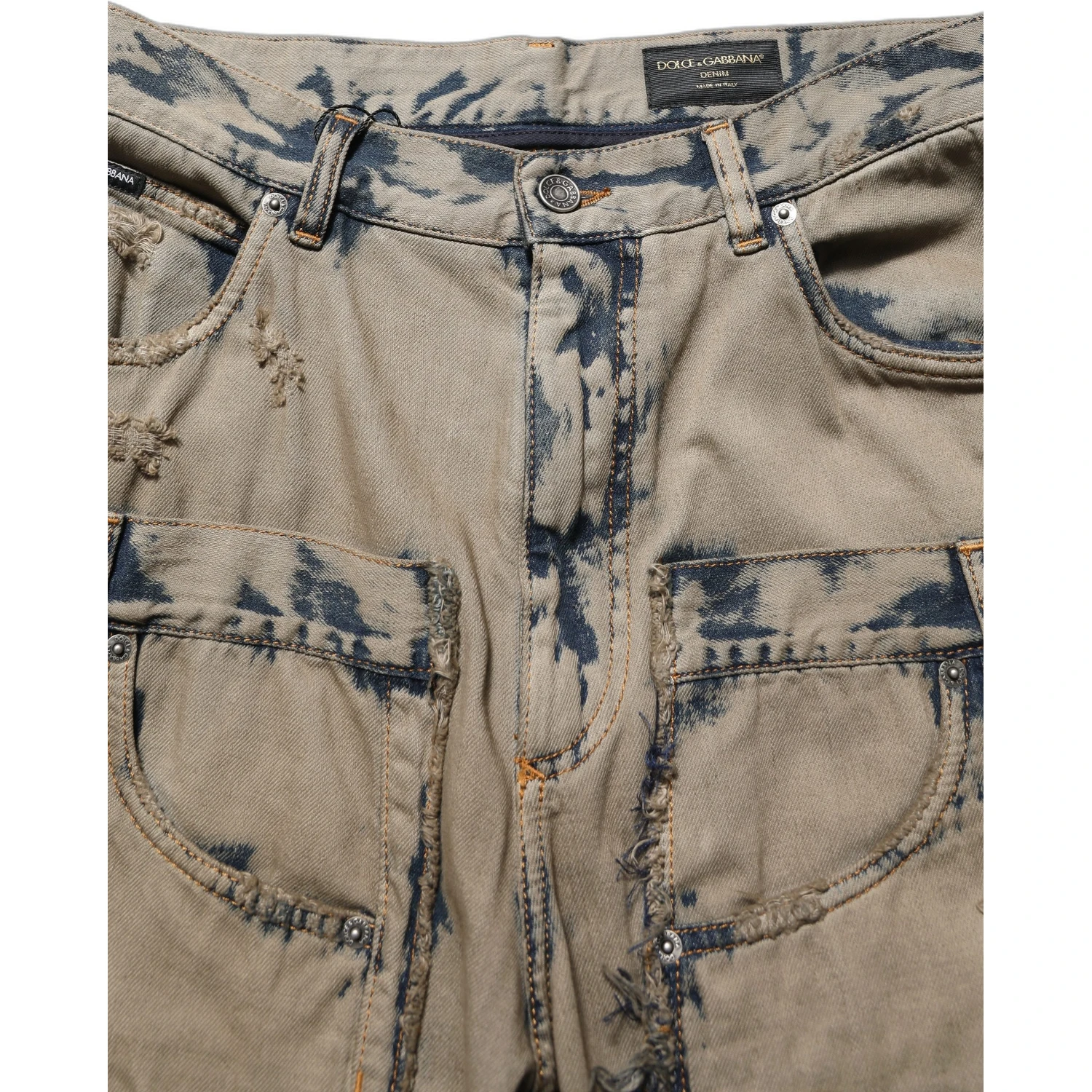 Beige Bleached Deconstructed Men Denim Jeans