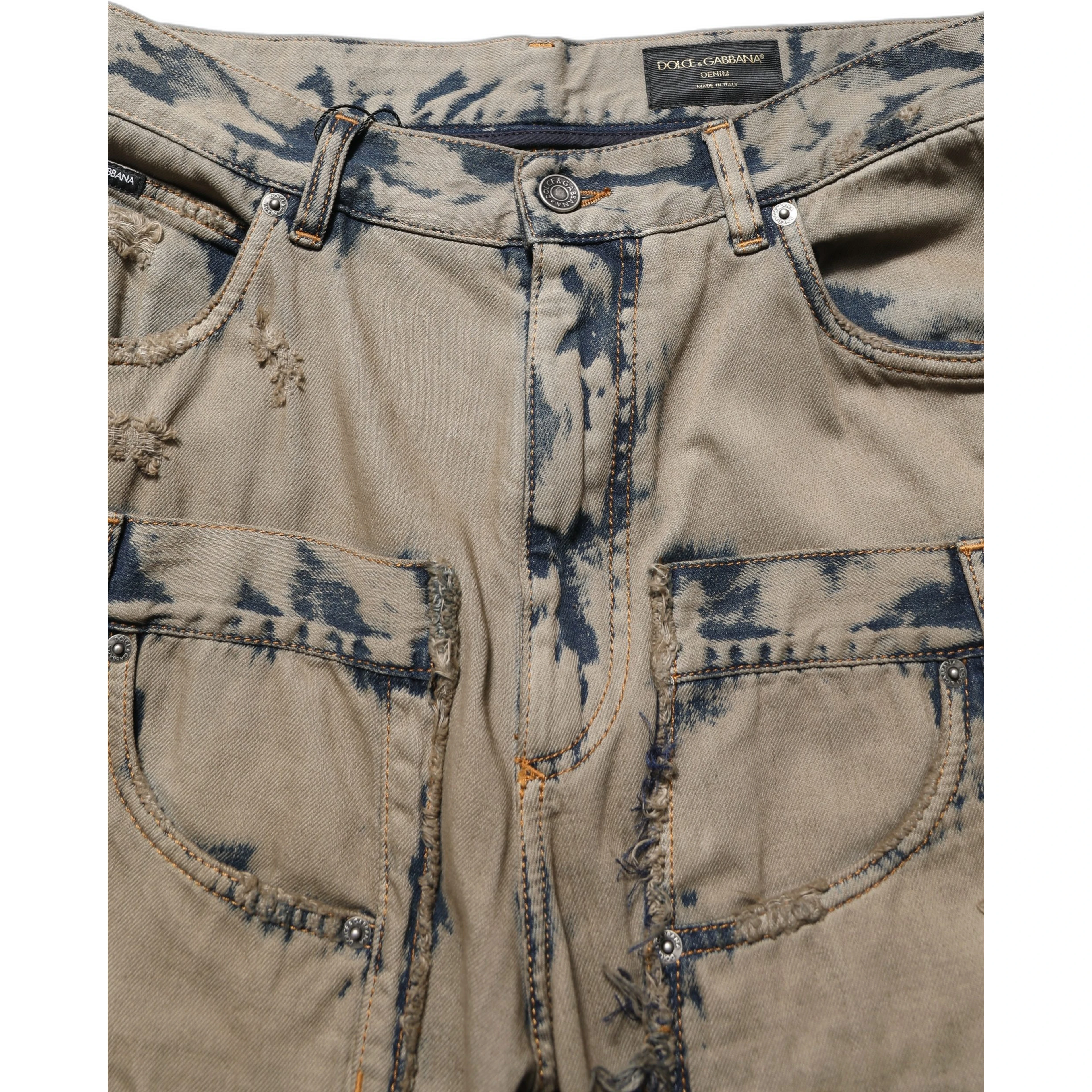 Beige Bleached Deconstructed Men Denim Jeans
