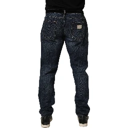 Dark Blue Washed MidWaist Straight Denim Jeans