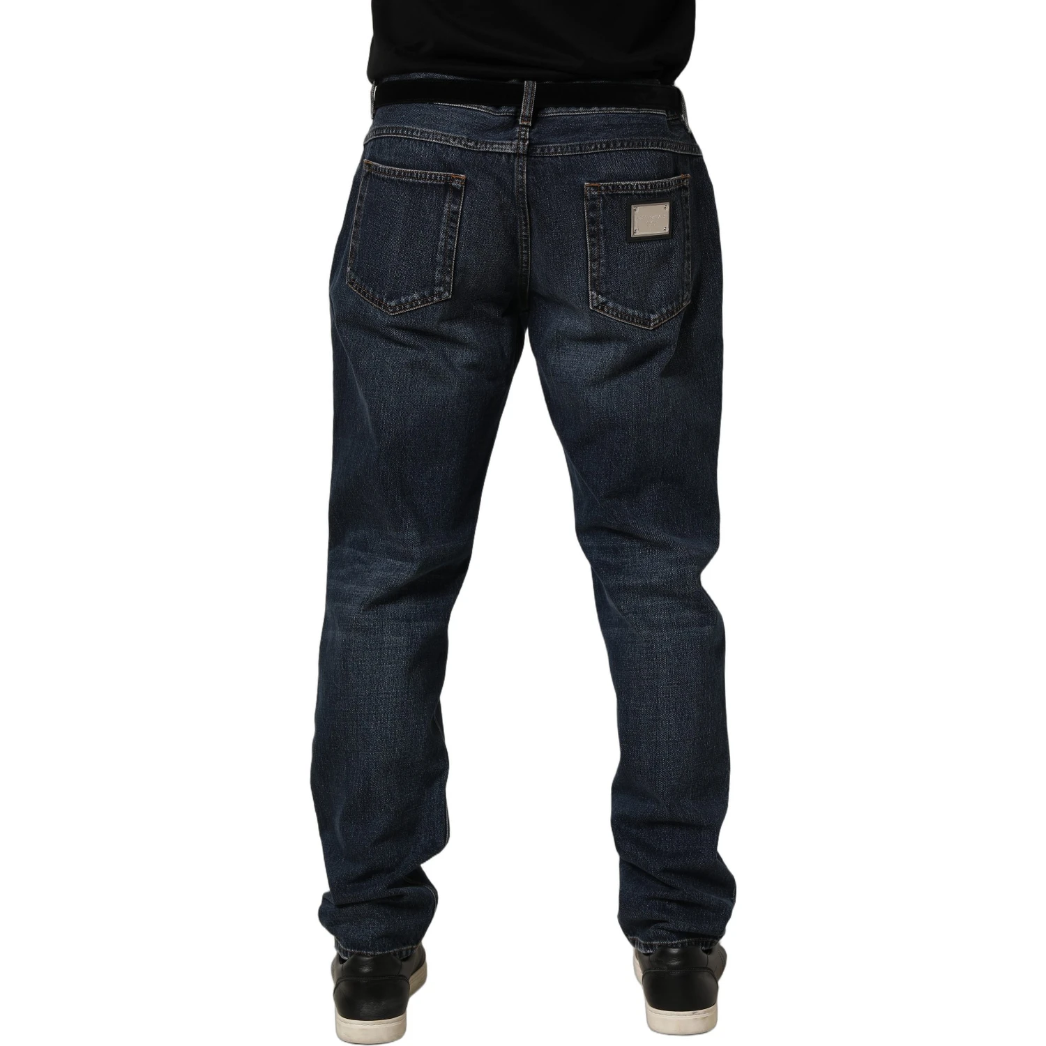 Dark Blue Washed MidWaist Straight Denim Jeans