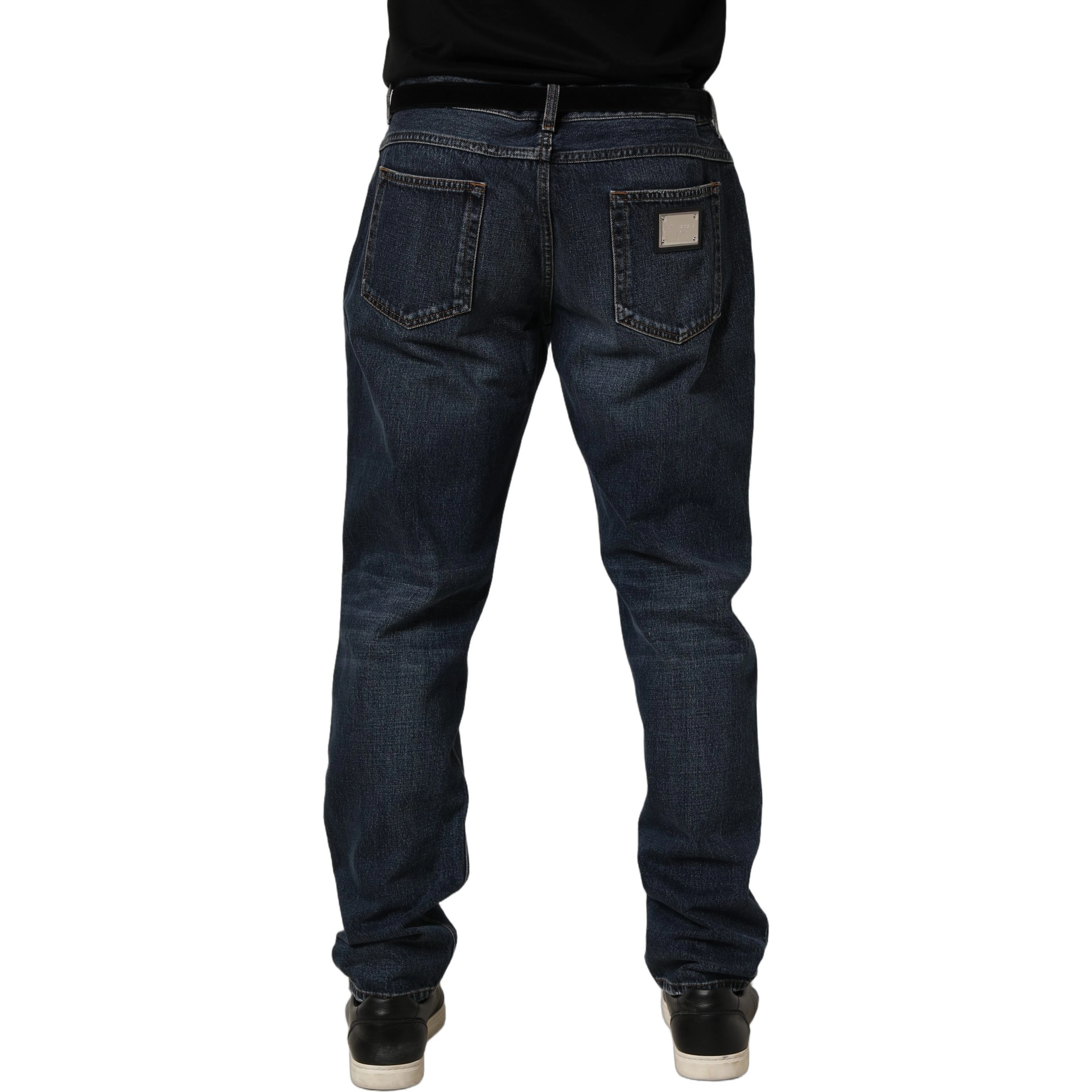 Dark Blue Washed MidWaist Straight Denim Jeans