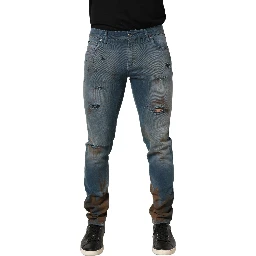 Blue Distressed Mid Waist Skinny Denim Jeans