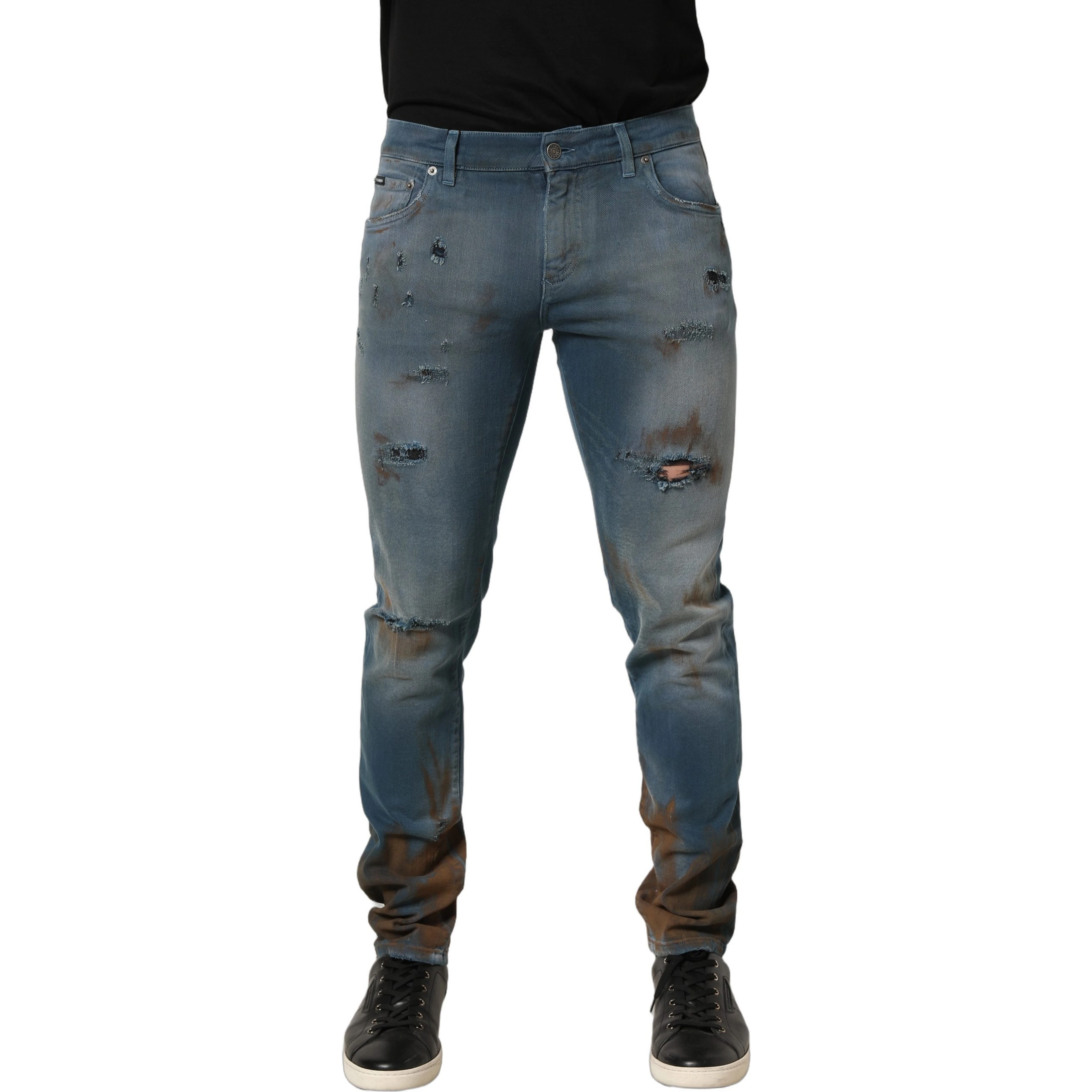 Blue Distressed Mid Waist Skinny Denim Jeans