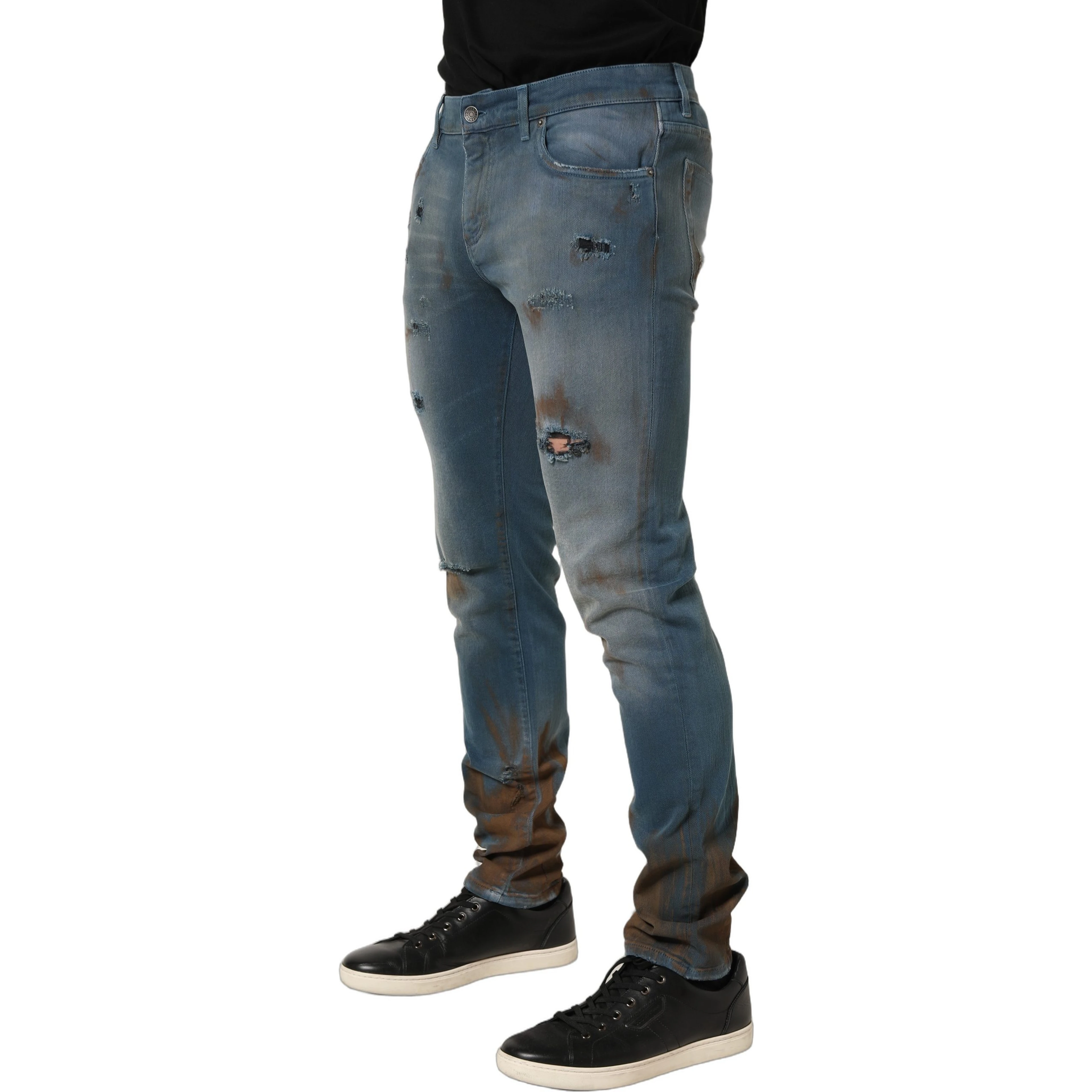 Blue Distressed Mid Waist Skinny Denim Jeans