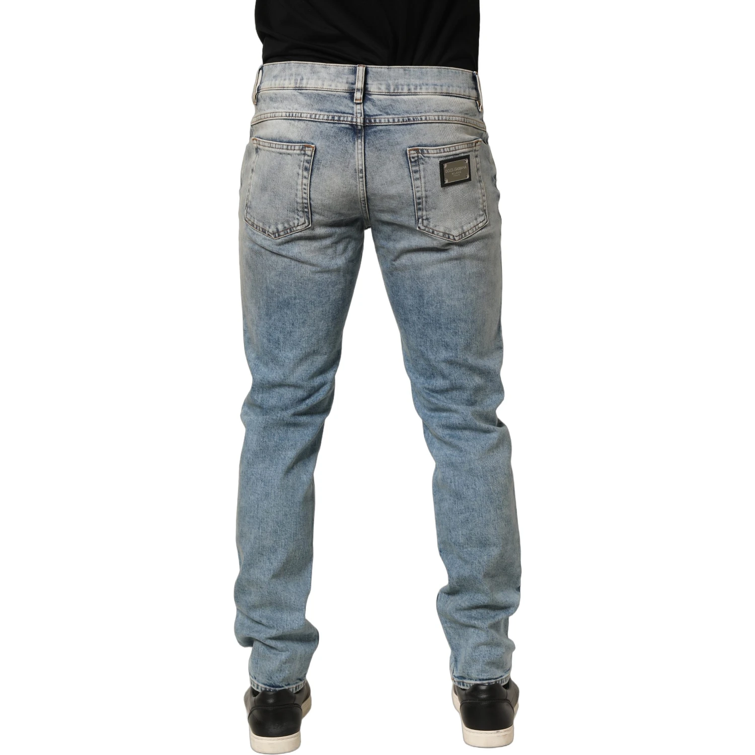 Blue Washed Mid Waist Straight Men Denim Jeans