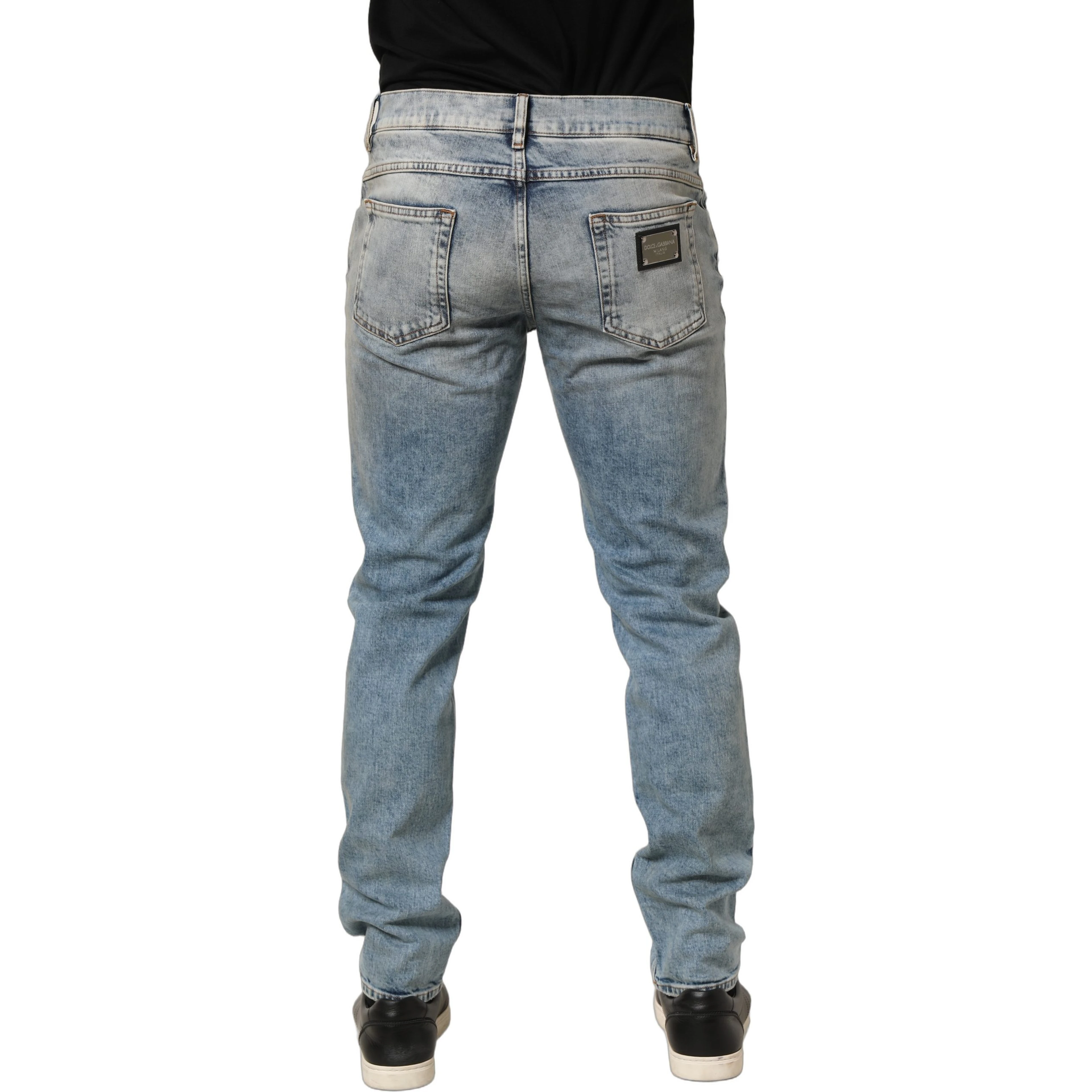 Blue Washed Mid Waist Straight Men Denim Jeans
