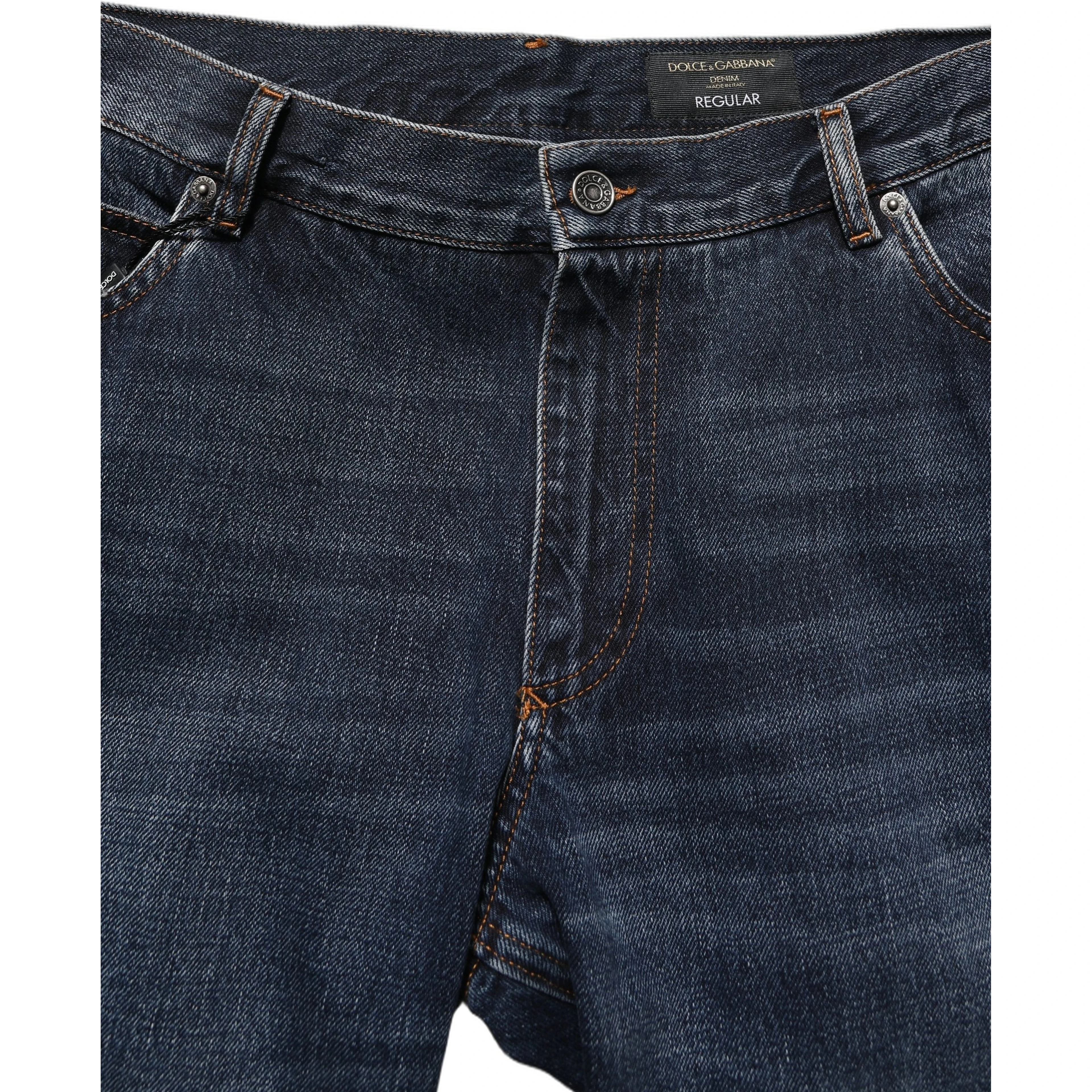 Dark Blue Washed MidWaist Straight Denim Jeans