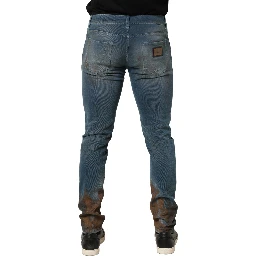 Blue Distressed Mid Waist Skinny Denim Jeans
