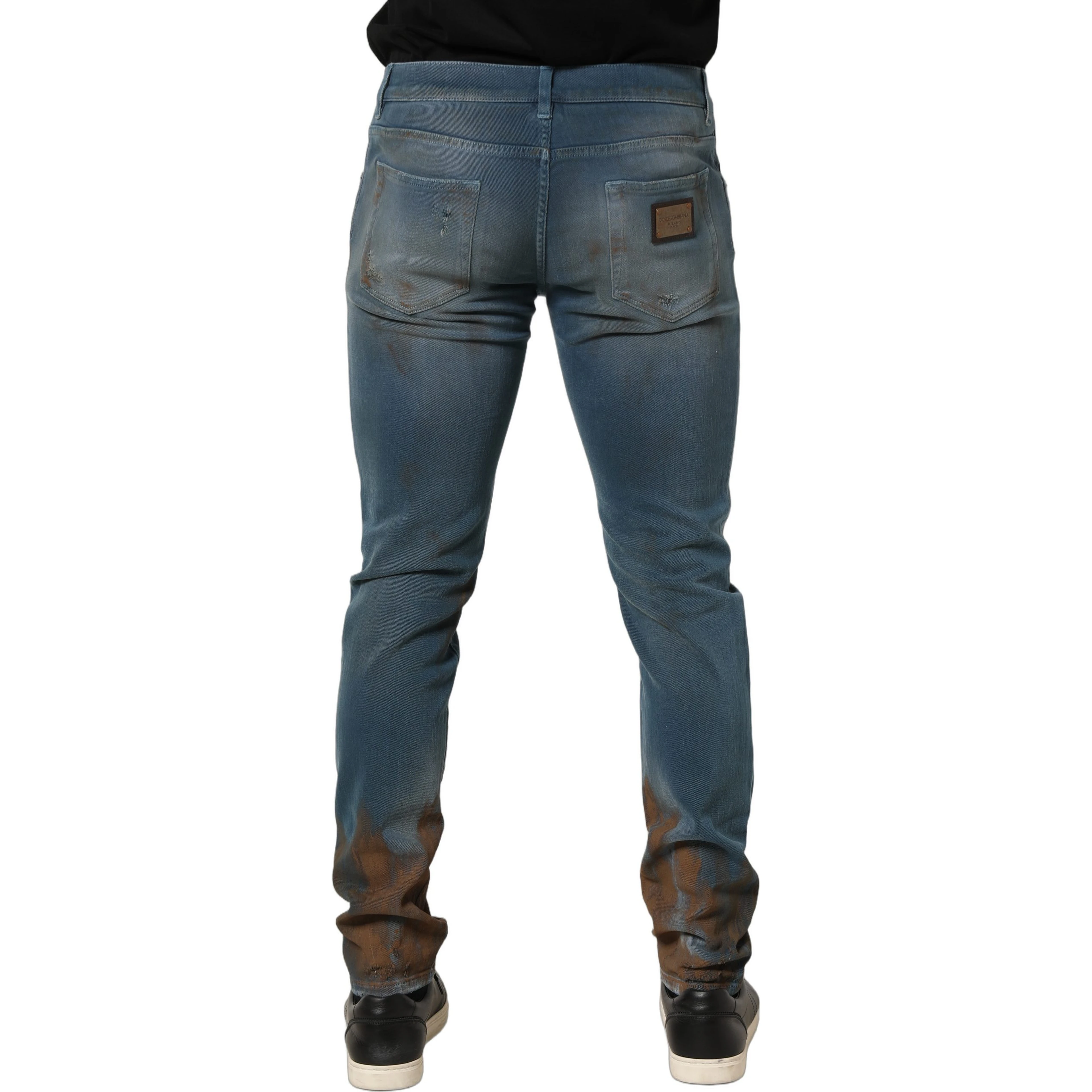 Blue Distressed Mid Waist Skinny Denim Jeans