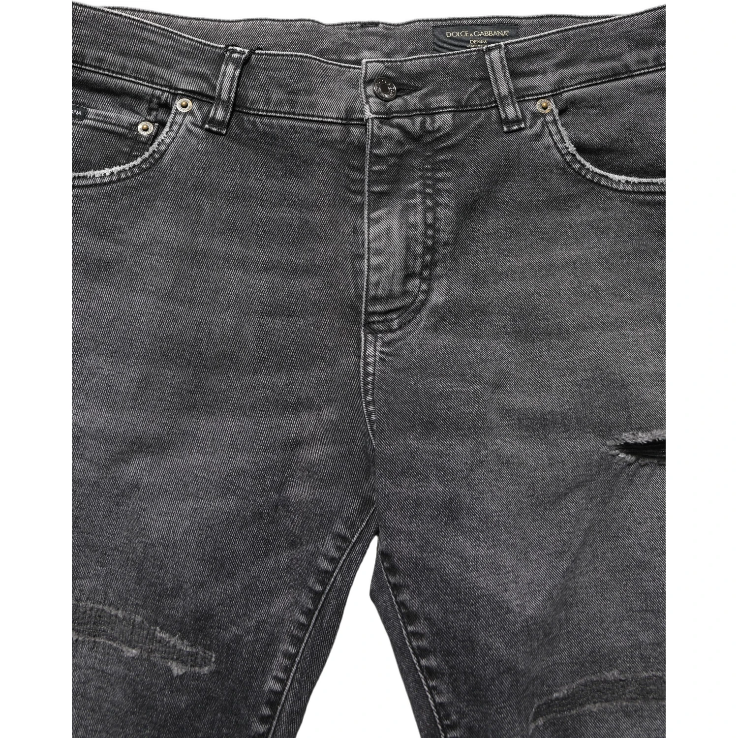 Dark Grey Distressed Mid Waist Denim Jeans