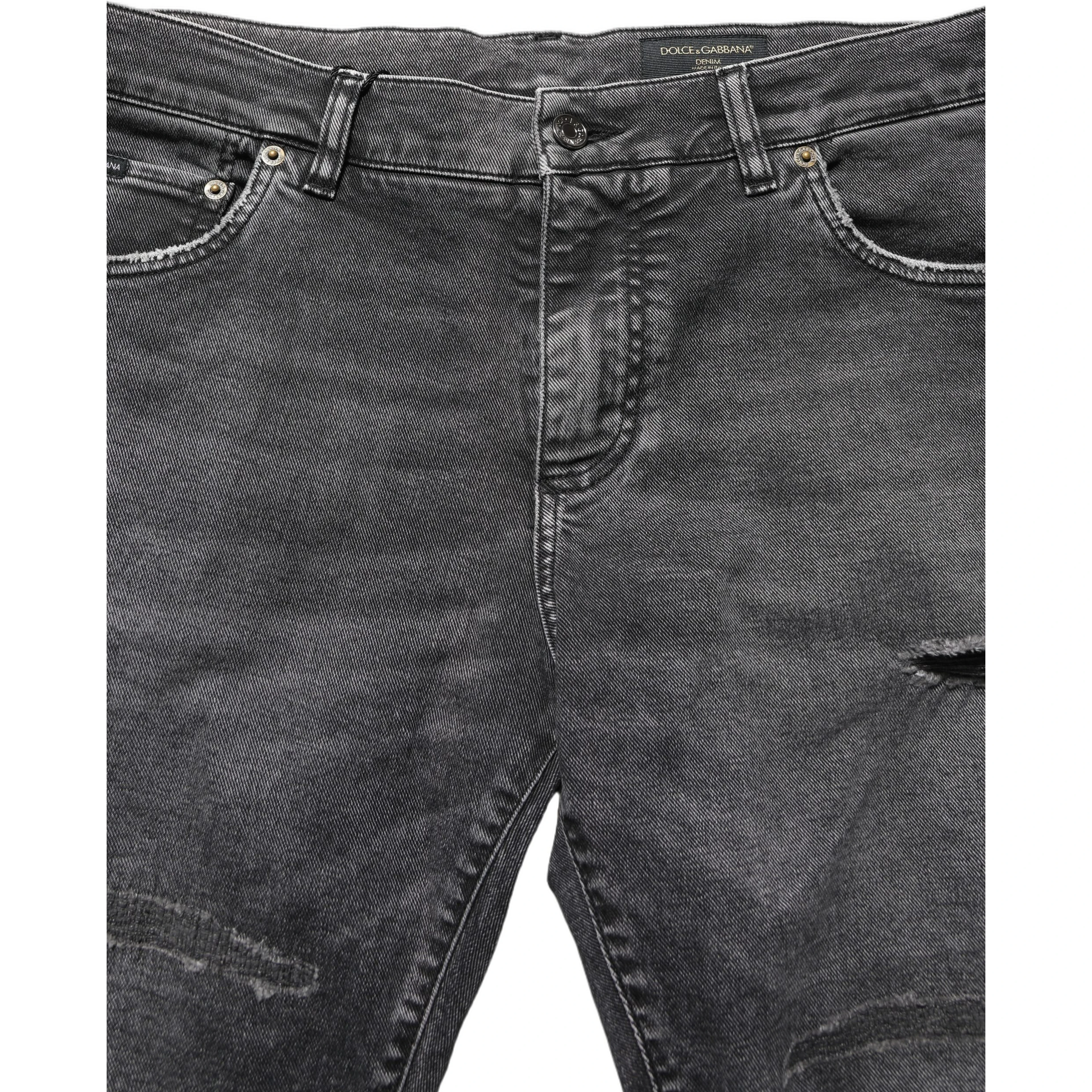 Dark Grey Distressed Mid Waist Denim Jeans