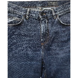 Dark Blue Washed Mid Waist Straight Men Denim Jeans