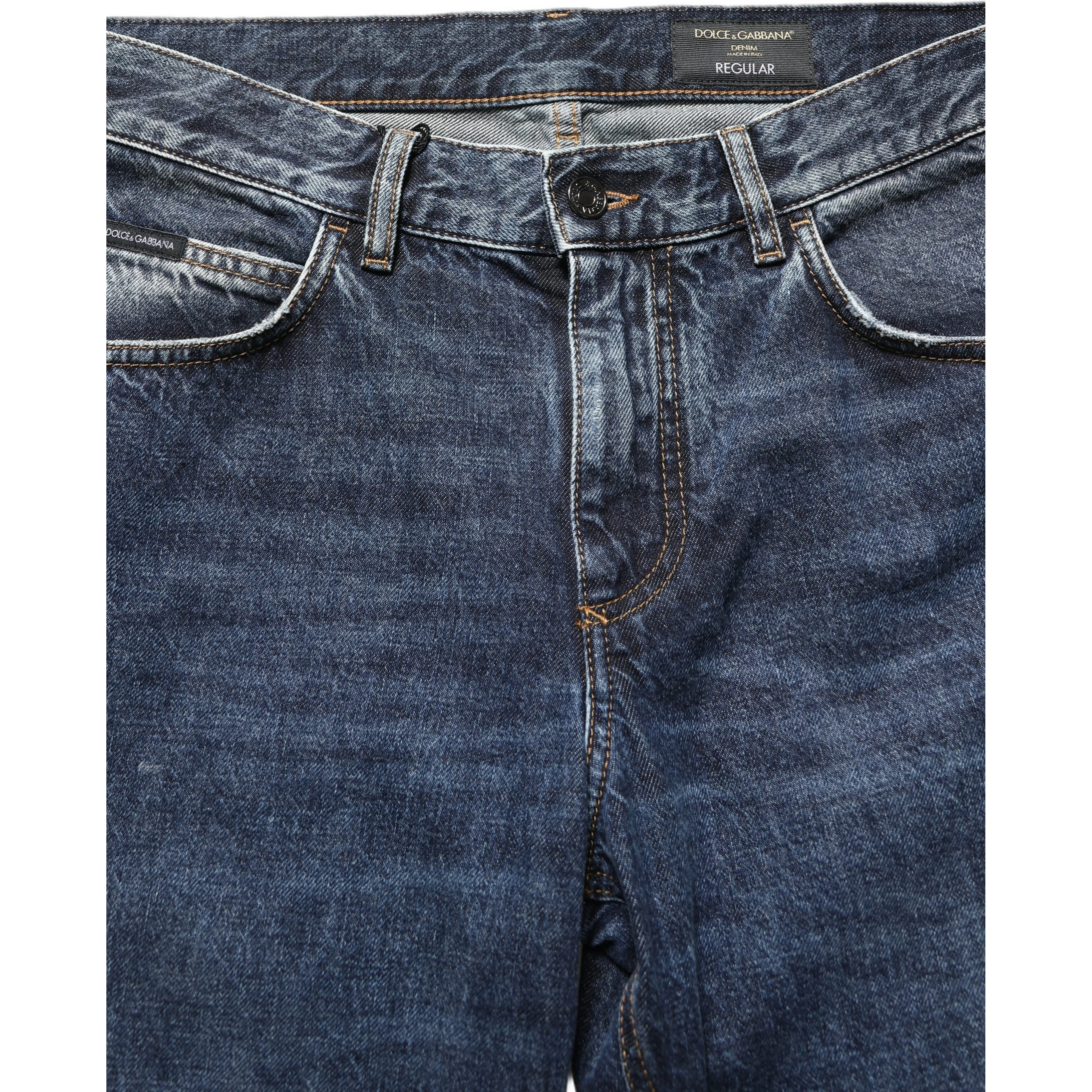 Dark Blue Washed Mid Waist Straight Men Denim Jeans