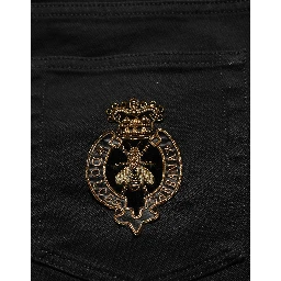 Black Heraldic Embroidered Skinny Denim Jeans