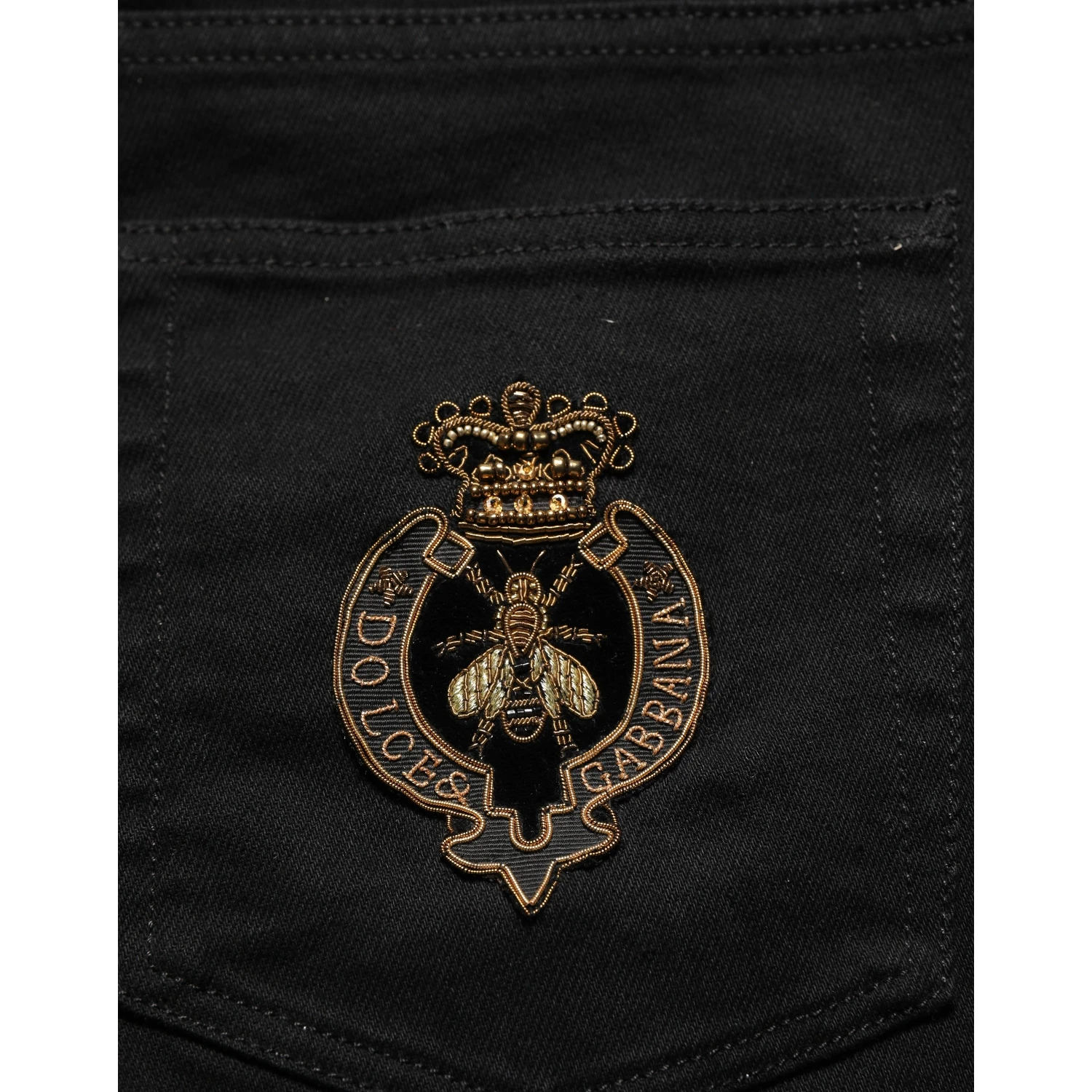 Black Heraldic Embroidered Skinny Denim Jeans
