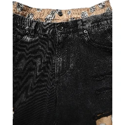 Black Distressed Cotton Straight Denim Jeans