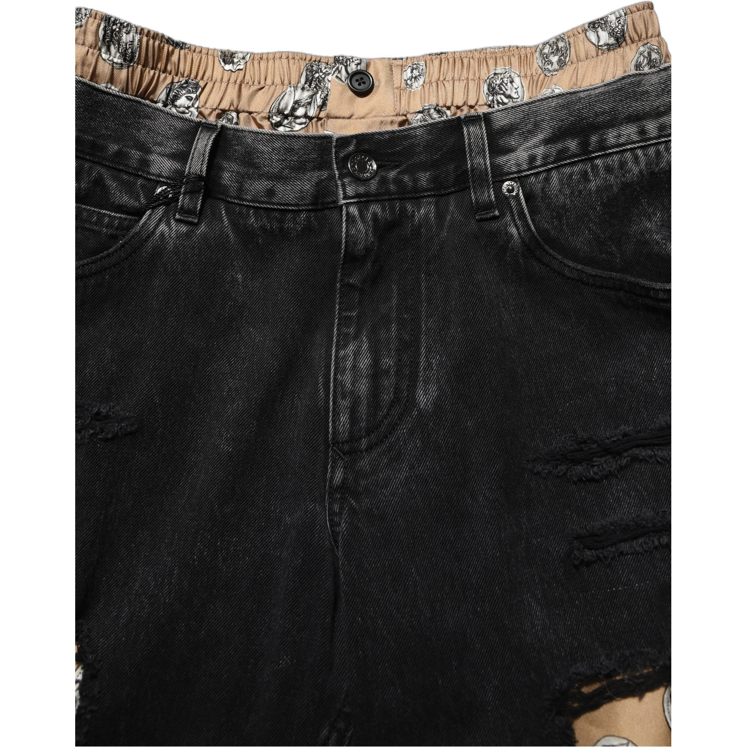 Black Distressed Cotton Straight Denim Jeans