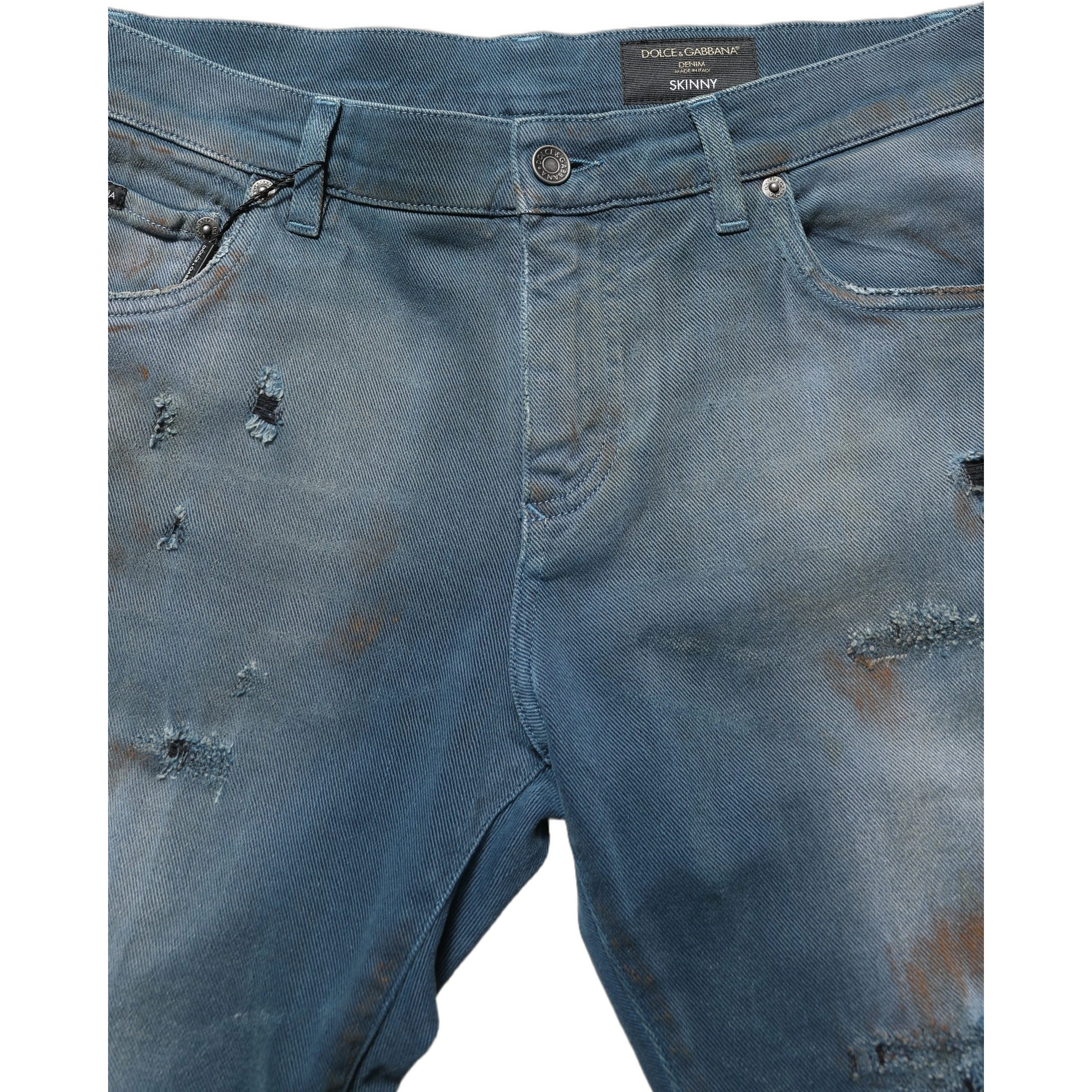 Blue Distressed Mid Waist Skinny Denim Jeans