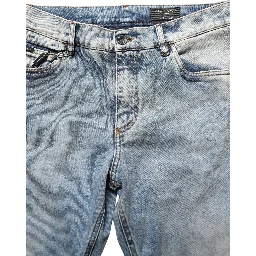 Blue Washed Mid Waist Straight Men Denim Jeans