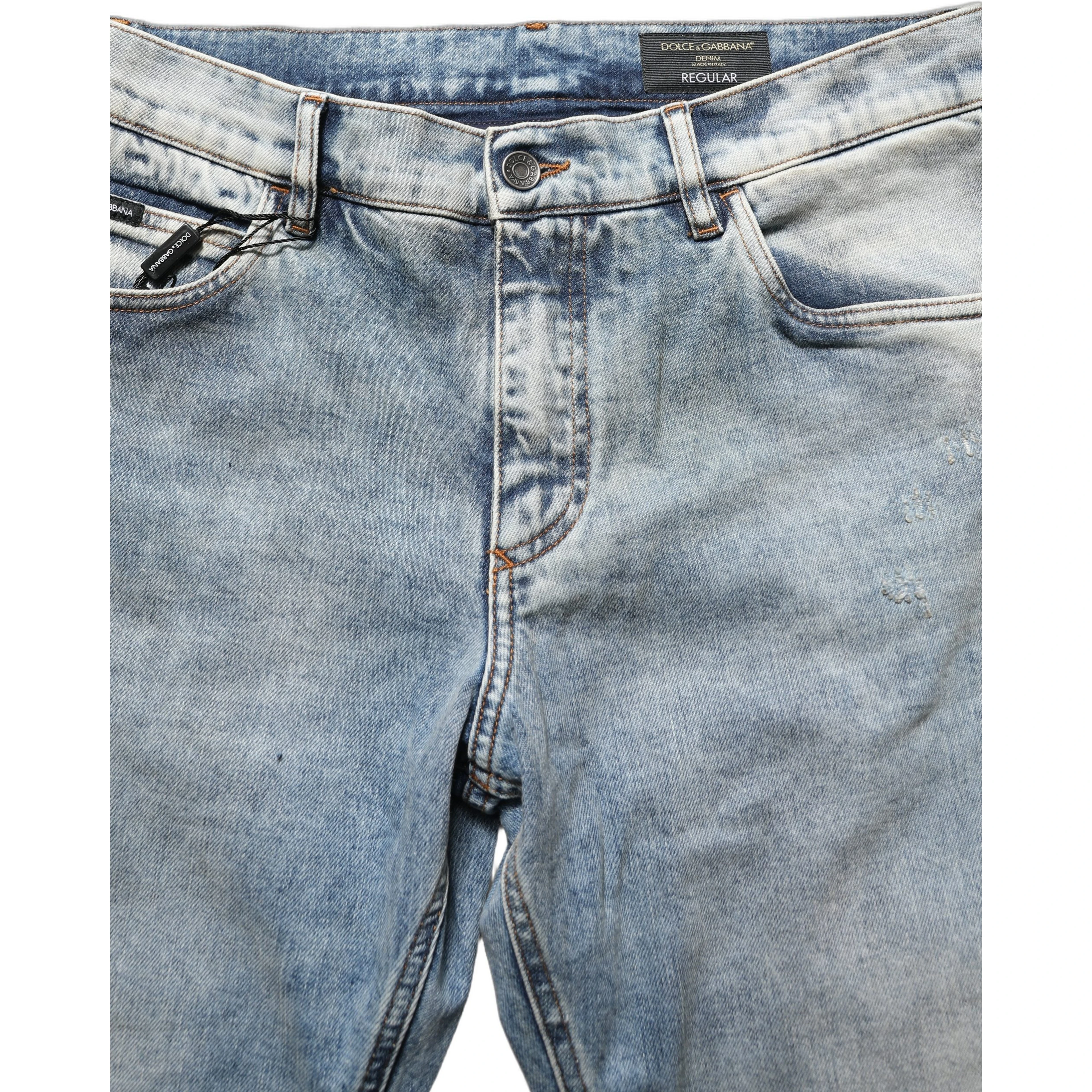 Blue Washed Mid Waist Straight Men Denim Jeans