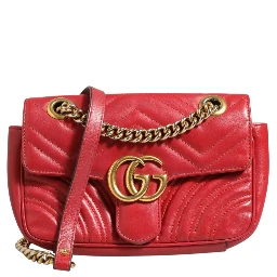 Marmont Small Shoulder Bag in Rosso Ancora Red Leather