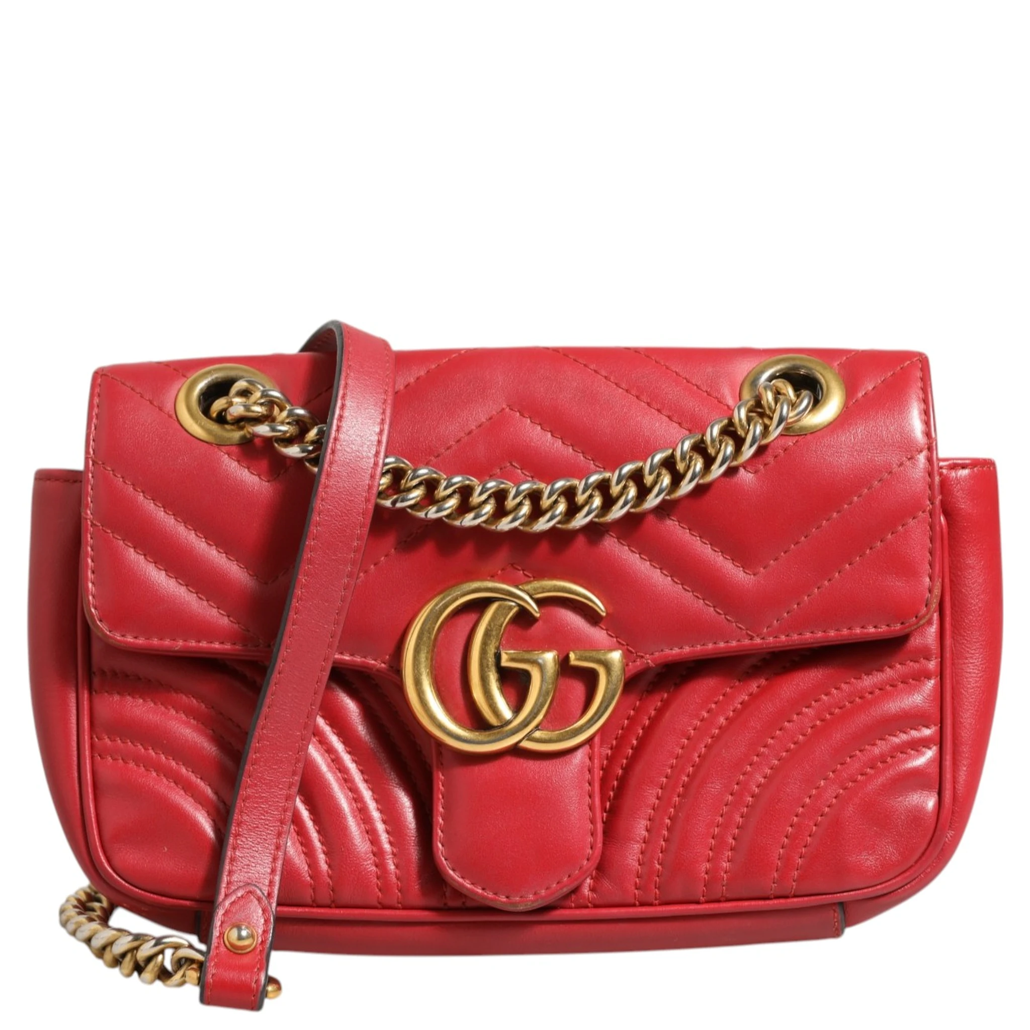 Marmont Small Shoulder Bag in Rosso Ancora Red Leather