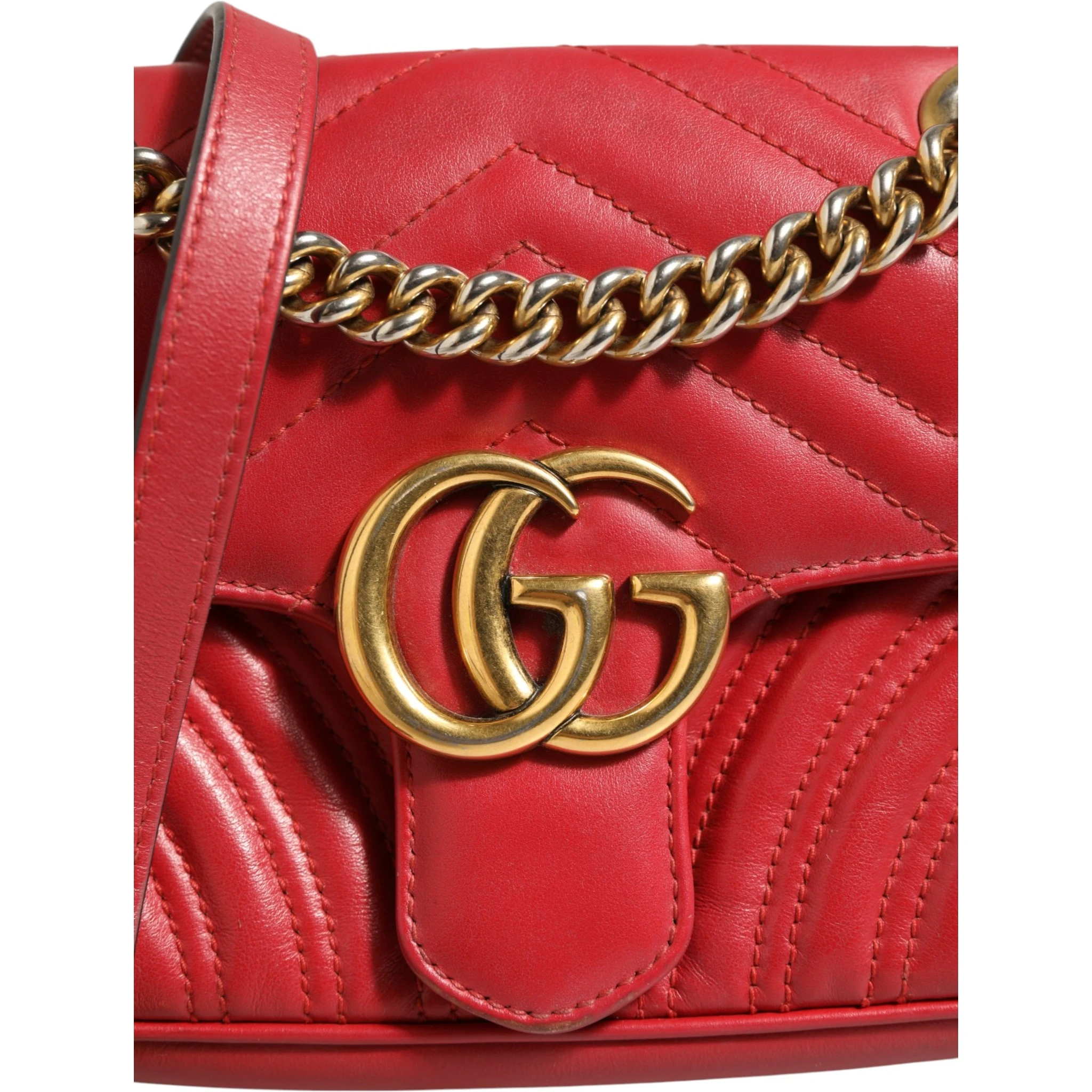 Marmont Small Shoulder Bag in Rosso Ancora Red Leather