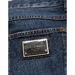 Dark Blue Washed MidWaist Straight Denim Jeans