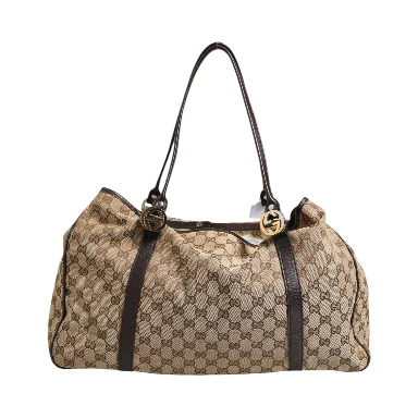 Beige and Black Canvas Twins Medium Tote Bag