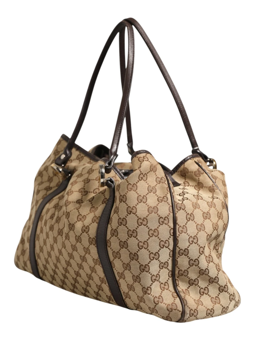 Beige and Black Canvas Twins Medium Tote Bag