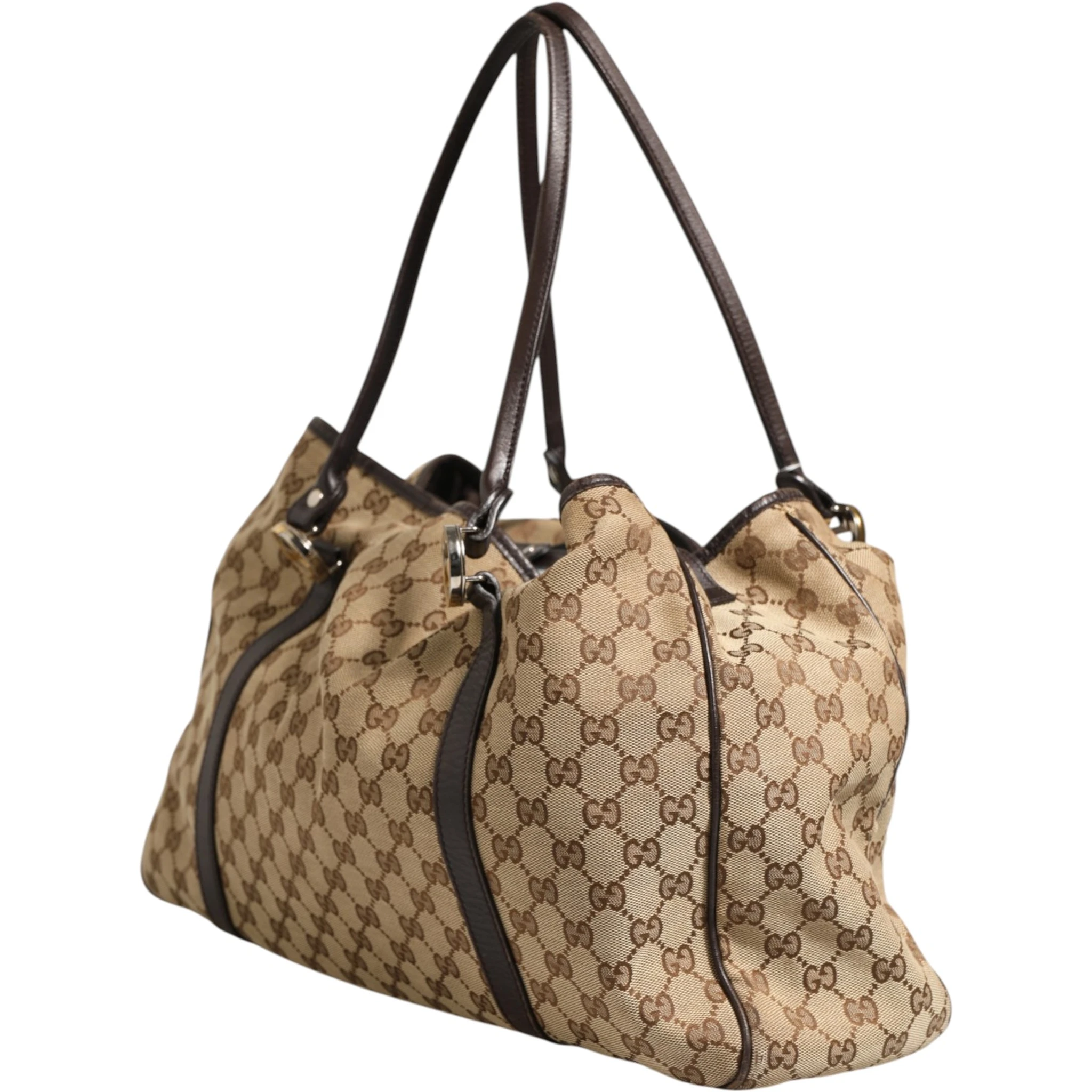Beige and Black Canvas Twins Medium Tote Bag