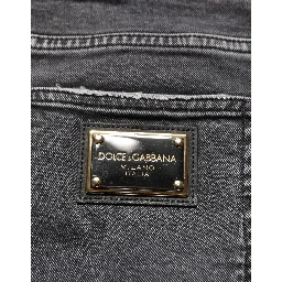 Dark Grey Distressed Mid Waist Denim Jeans