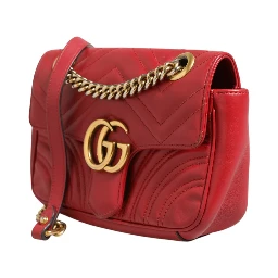Marmont Small Shoulder Bag in Rosso Ancora Red Leather