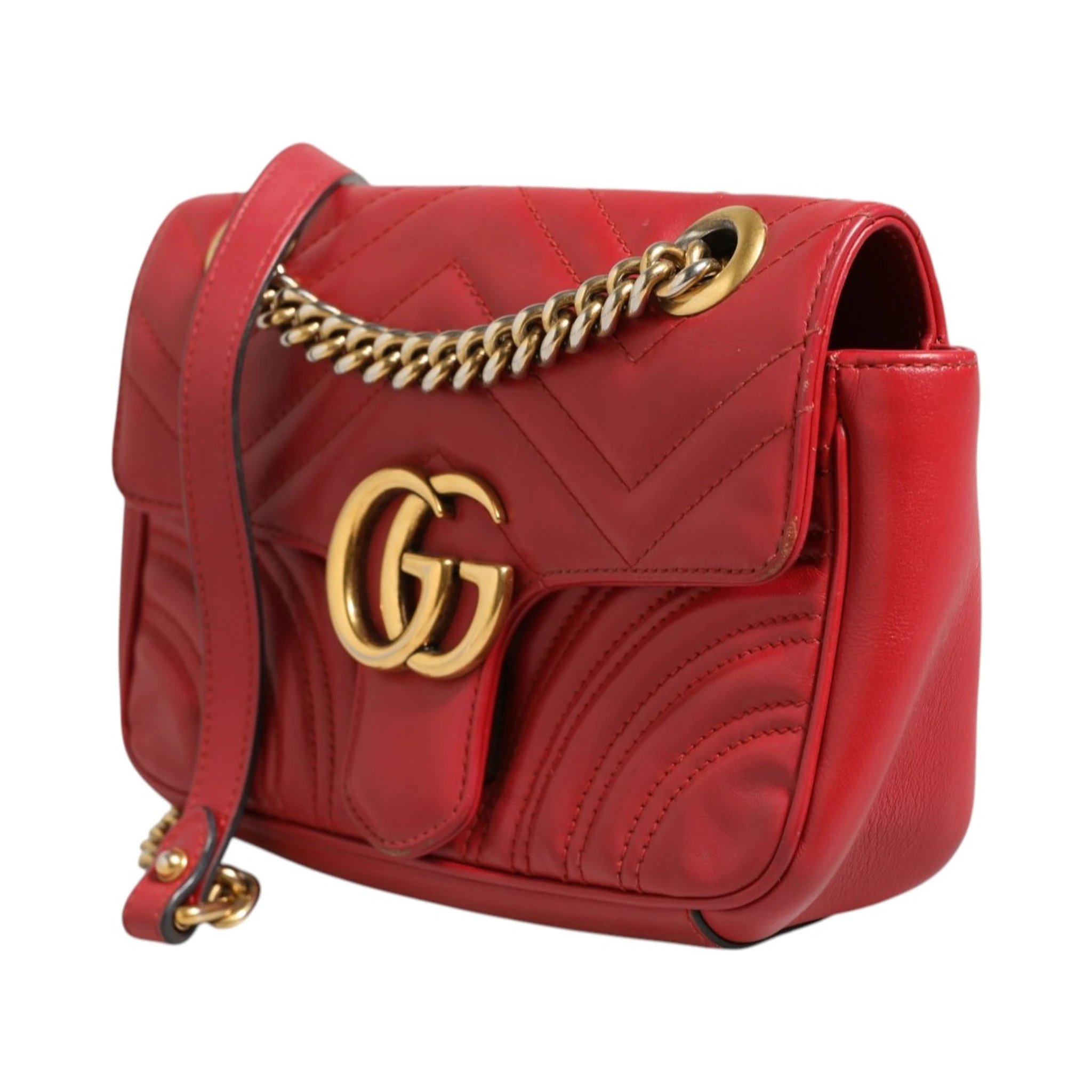 Marmont Small Shoulder Bag in Rosso Ancora Red Leather