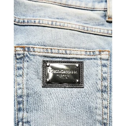 Blue Washed Mid Waist Straight Men Denim Jeans