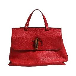Red Leather Bamboo Daily Tote Crossbody Bag