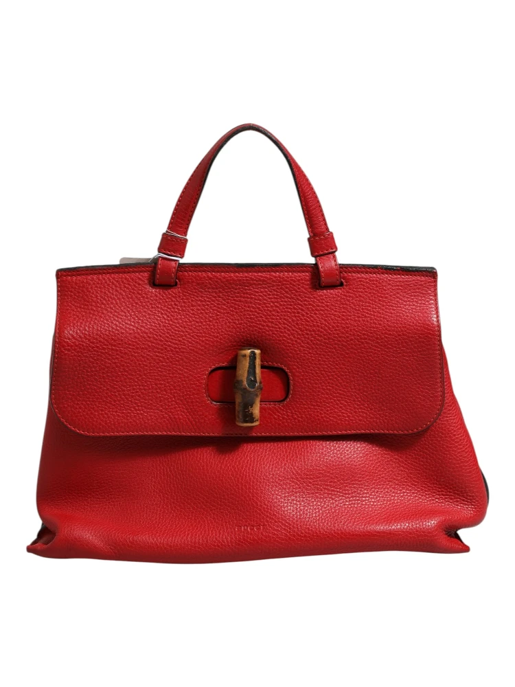 Red Leather Bamboo Daily Tote Crossbody Bag