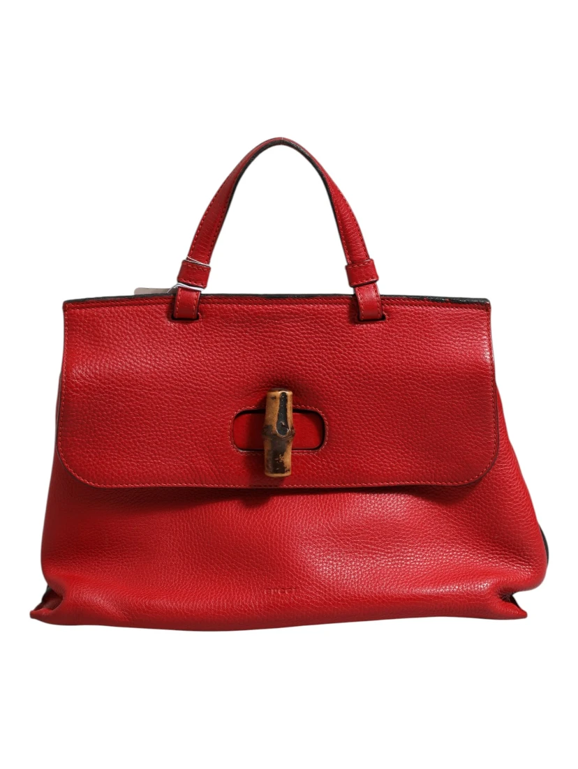 Red Leather Bamboo Daily Tote Crossbody Bag