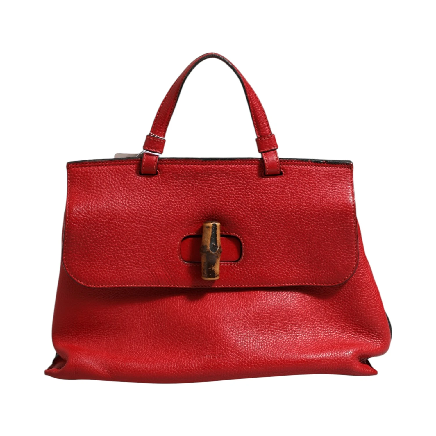 Red Leather Bamboo Daily Tote Crossbody Bag