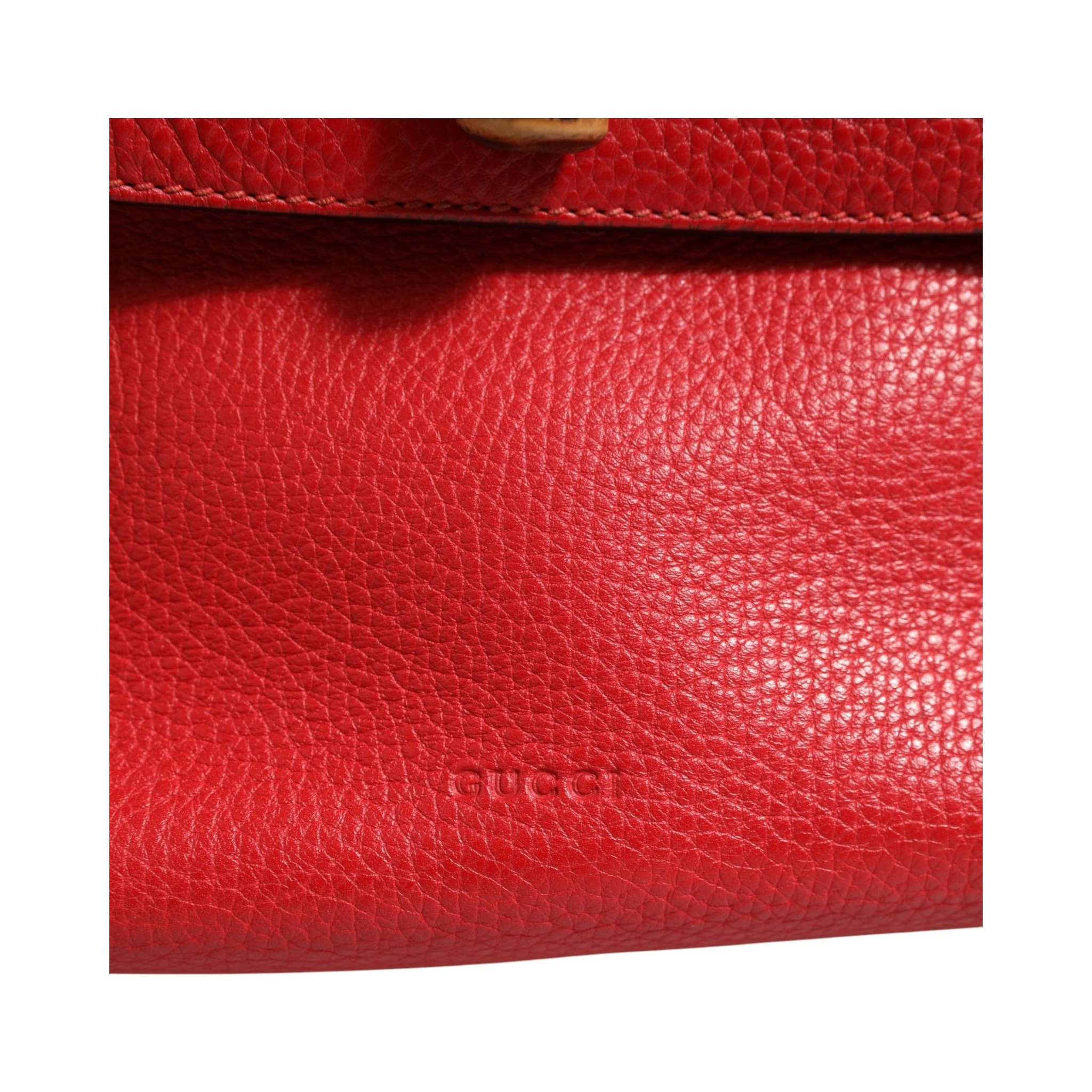 Red Leather Bamboo Daily Tote Crossbody Bag