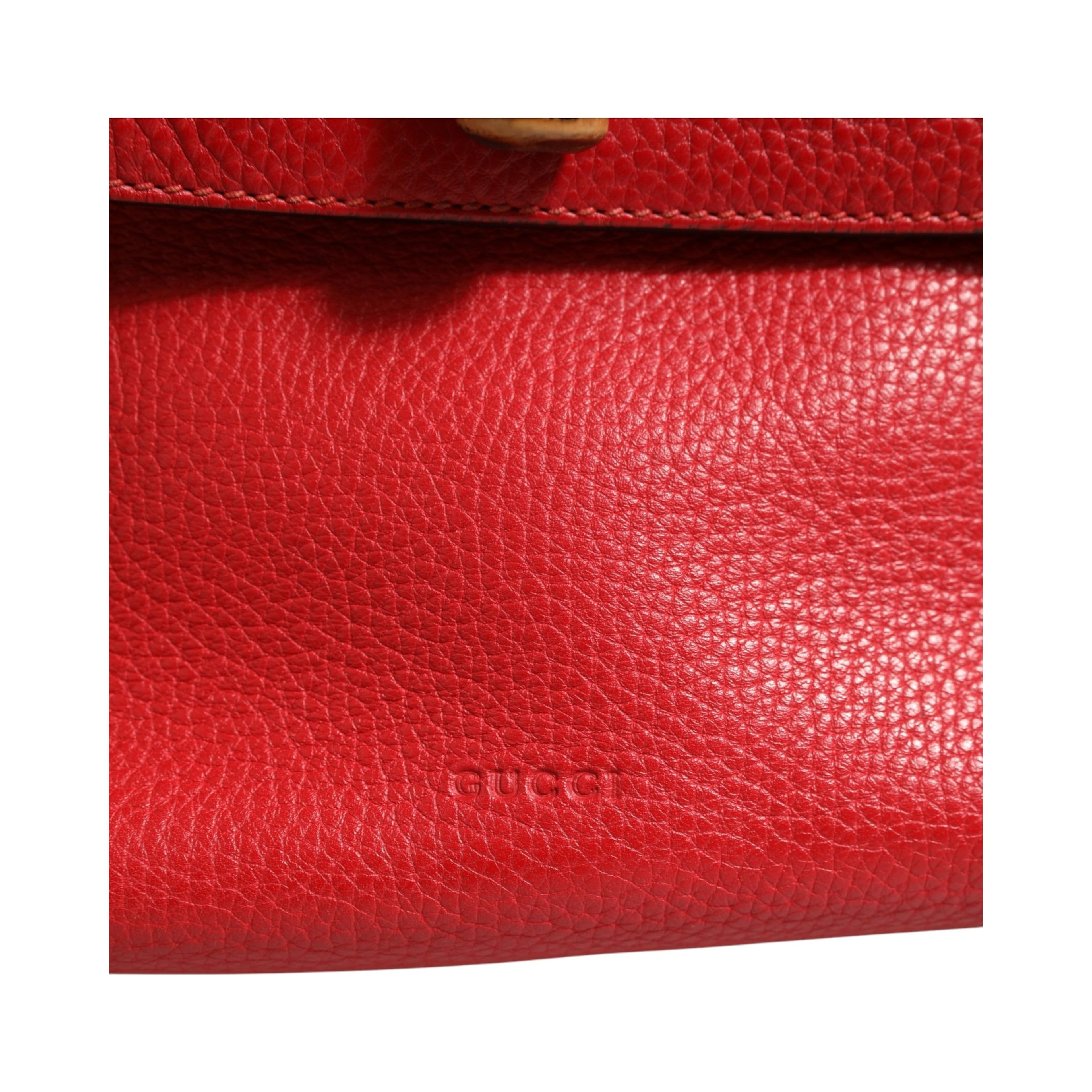 Red Leather Bamboo Daily Tote Crossbody Bag