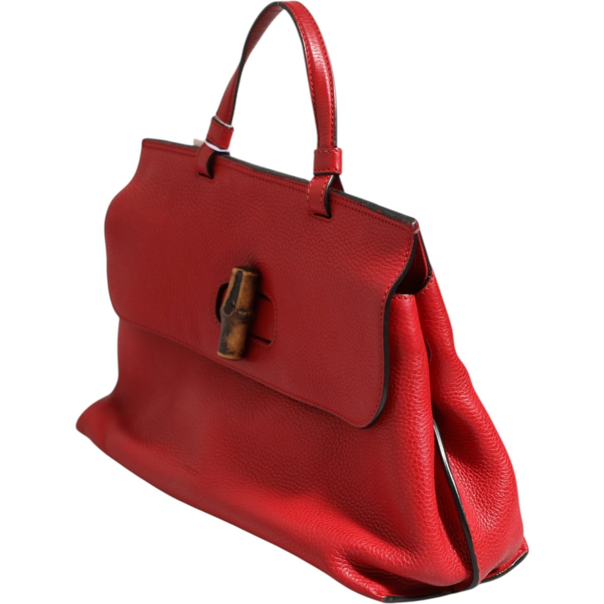 Red Leather Bamboo Daily Tote Crossbody Bag