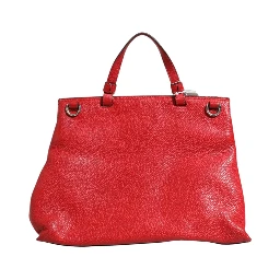 Red Leather Bamboo Daily Tote Crossbody Bag