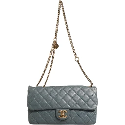 Blue Quilted Leather Crown Flap Shoulder Bag