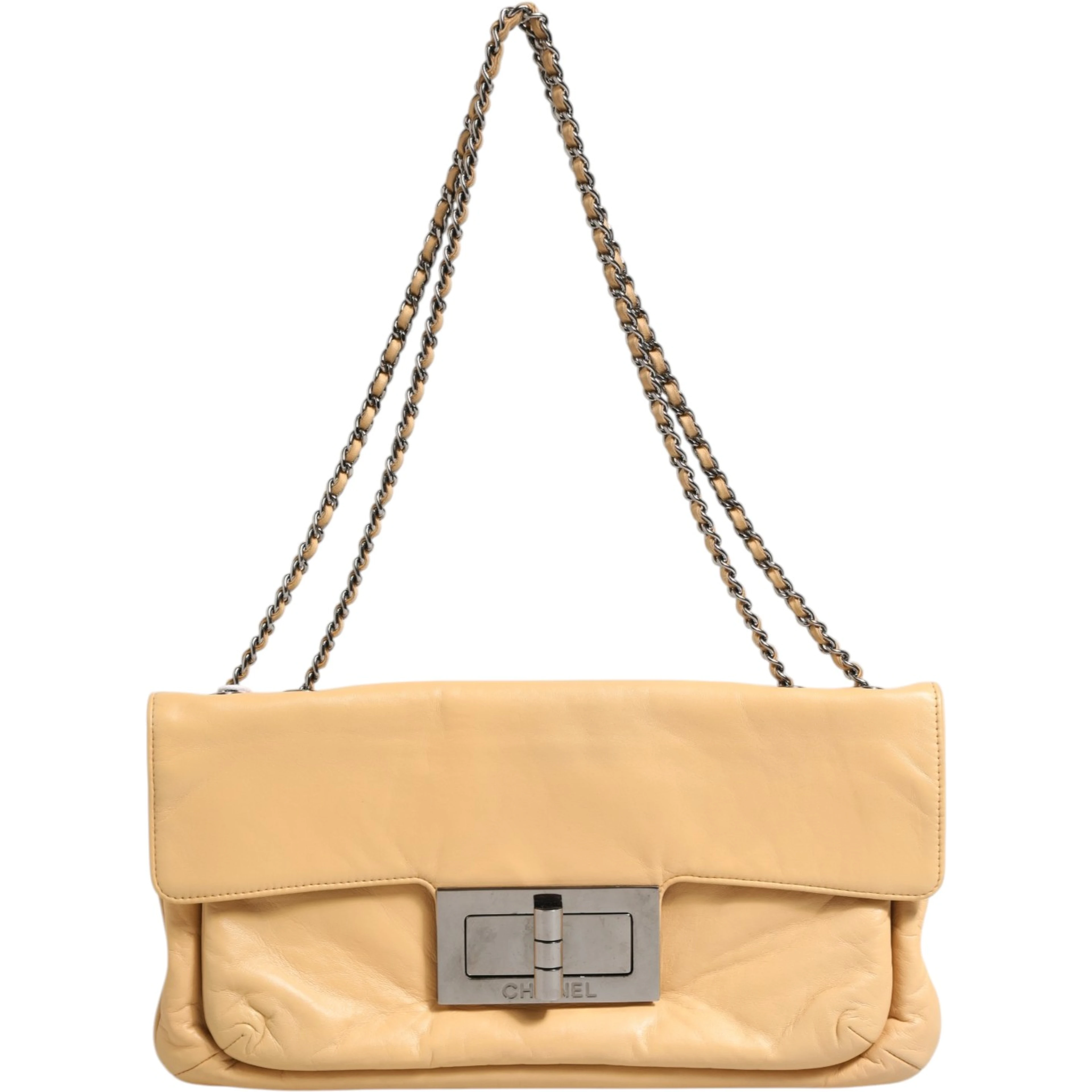 Beige Lambskin Giant Reissue Mademoiselle Lock Flap Bag