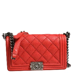 Red Diamond Stitch Calfskin Leather New Medium Boy Bag