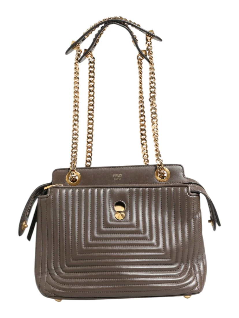 Brown Quilted Lambskin Leather Dotcom Click Small Shoulder Bag
